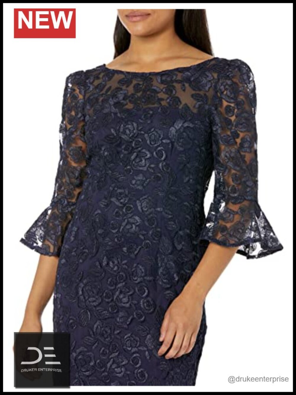 Rosie Embroidery Sheath Dress Boat Neck 3/4 Sleeve Formal Cocktail - Picture 2 of 4